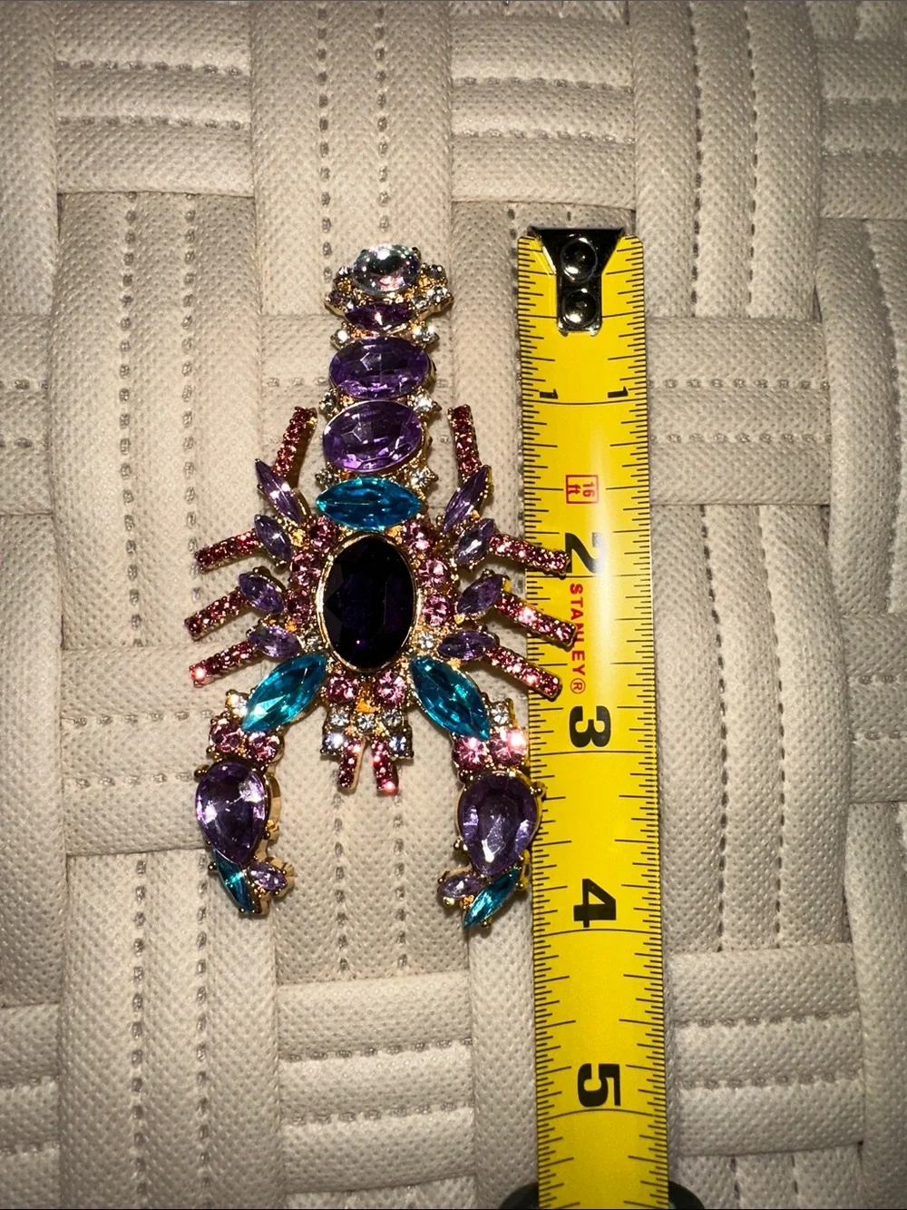 Gold-Tone Multicolor Lobster Brooch - Purple & Teal Crystal Accents
